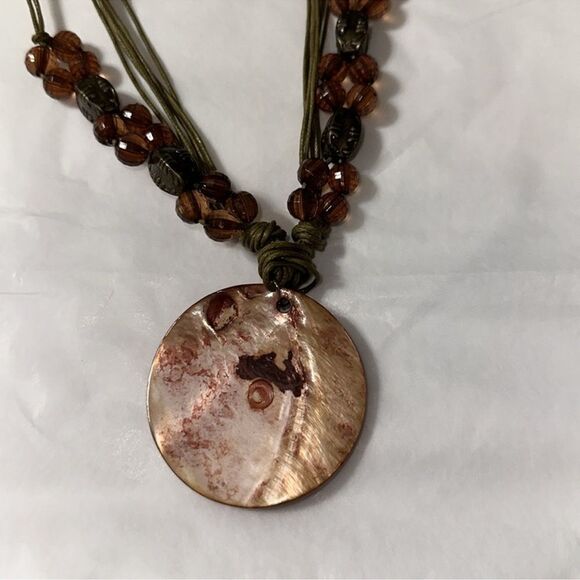 Statement Necklace and Earrings Set Wax Multi Strand Bronze Caramel Tone - Picture 7 of 7